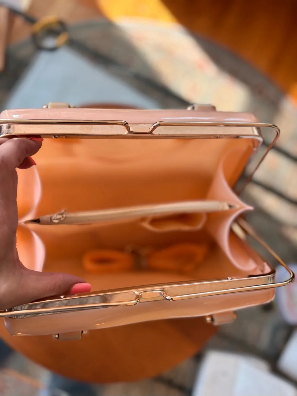 Peach Patent Bow-Accent Satchel Tote By Furla